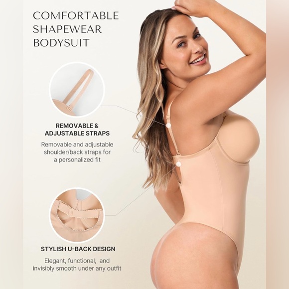 SHAPELLX Women’s Shapewear Bodysuit Tummy Control Strapless Body Shaper Thong - Picture 4 of 10